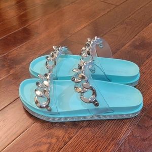 NWOT Women teal slides